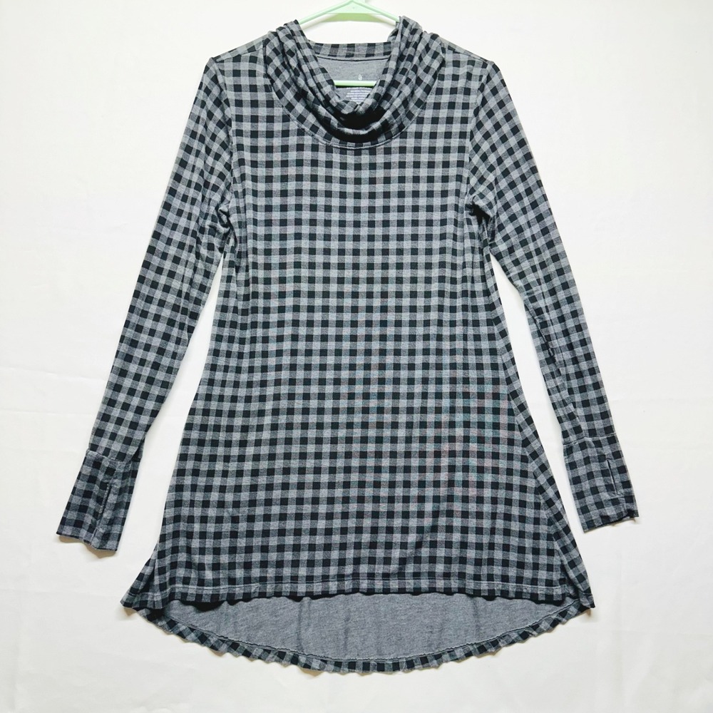 Cuddl Duds SoftWear Cowl Neck Black Gray Plaid Long Sleeve‎ Tunic Women's M